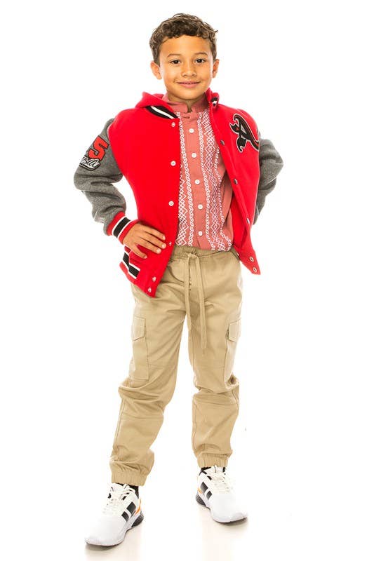 Unik - Wholesale Varsity/Baseball Jacket - Kids - Boys Varsity Jacket Casual Outerwear With Hoodie 2-411
