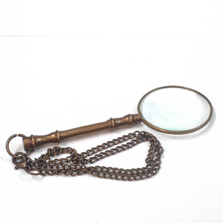 HHH Designs – wholesale Magnifying glass – 88mm Victorian Scholar’s Magnifier, 14' brass chain, each