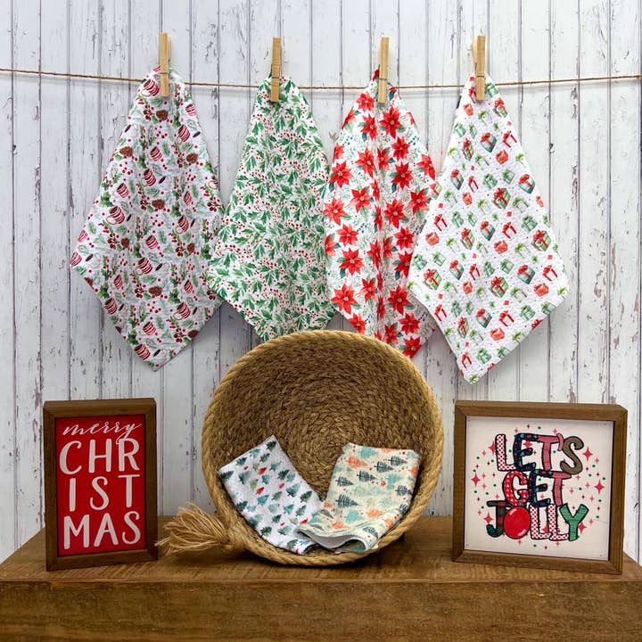 Driftless Studios - Vente Gant de toilette - Gant de toilette gaufré à motif cadeau de Noël - Décoration de Noël2