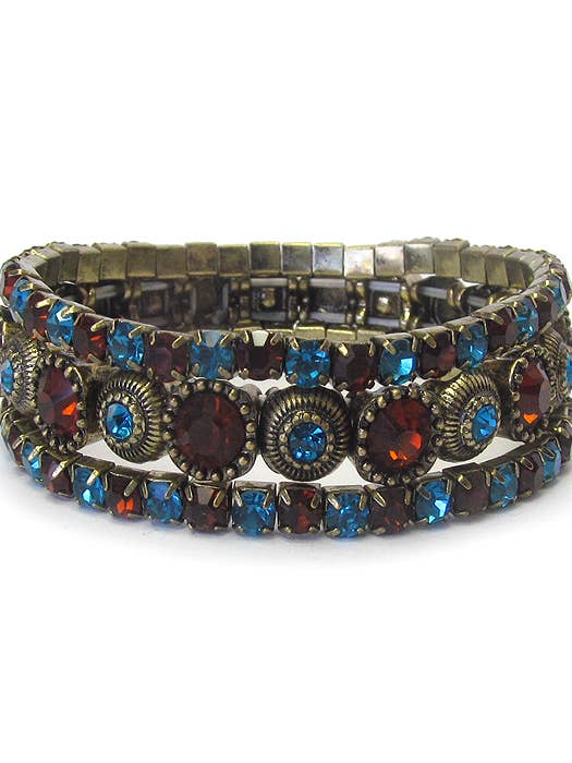 ( J146 ) 3 ROW CRYSTAL STRETCH BRACELET SET for wholesale by Jewelry Max