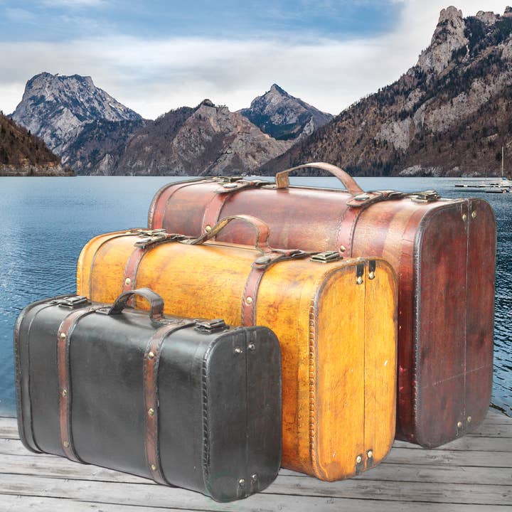 Quickway Imports – wholesale Resväskor – Set om 3 vintageinspirerade resväskor och koffertar i tre färger8