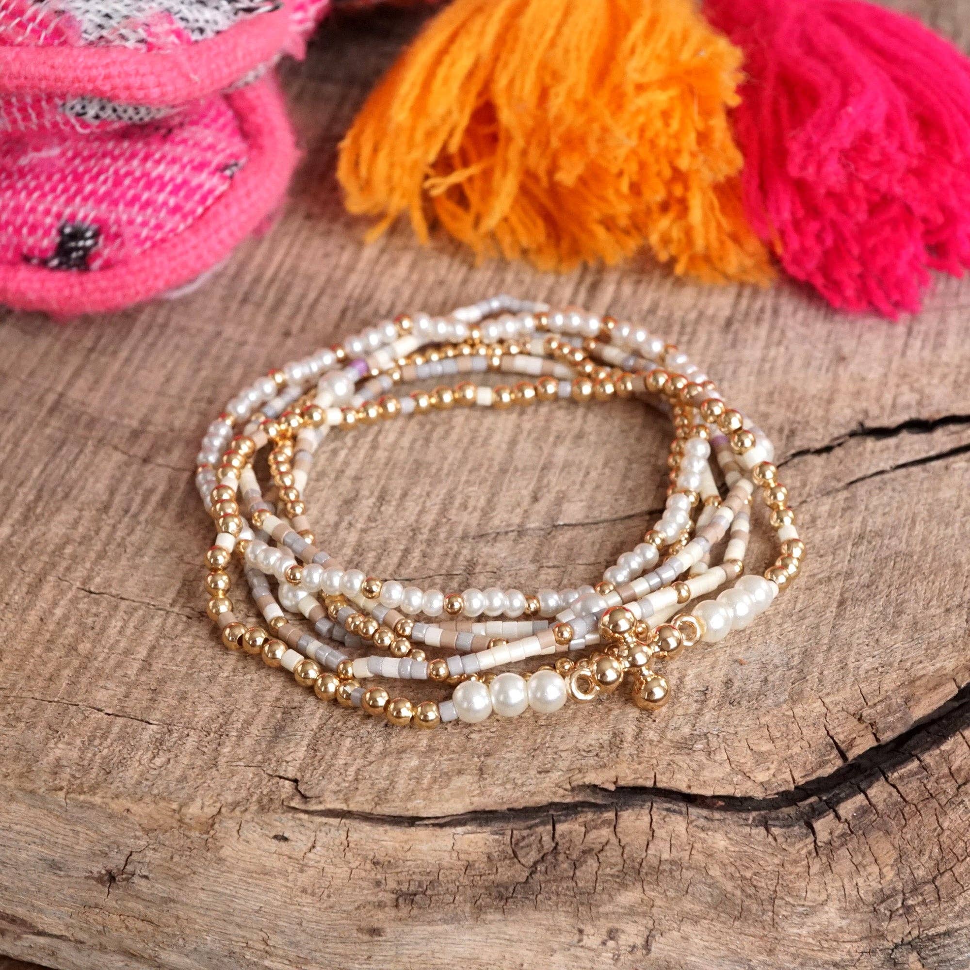 PennyLine inc - Wholesale Beaded Bracelet - Cross, Pearls & Miyuki Beaded Bracelet Set – Effortlessly Elegant1