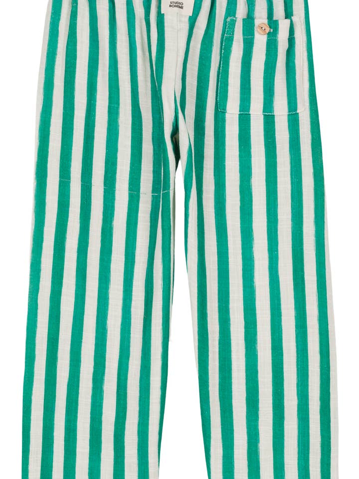 Studio Bohème Paris - Wholesale Pants - Kids - Cousin Green Striped Capri Pants