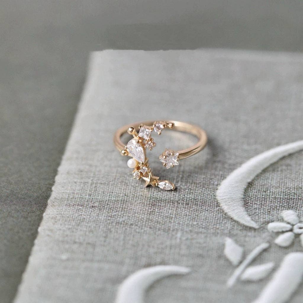 happyzzzsu - Wholesale Multi-Stone Ring - Sterling Silver Star and Moon Ring0