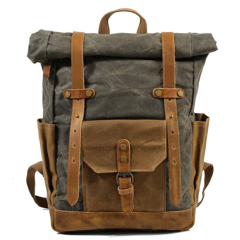 RockCow Leather Studio - Wholesale Backpack - Unisex - Wax Canvas With Full Grain Leather Travel Backpack Waterproof Waxed Canvas Laptop Rucksack Canvas Outdoor Backpack1