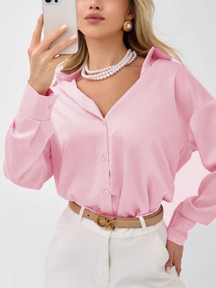 Solid Color Slim Fit Blouse for wholesale by Red Clover USA