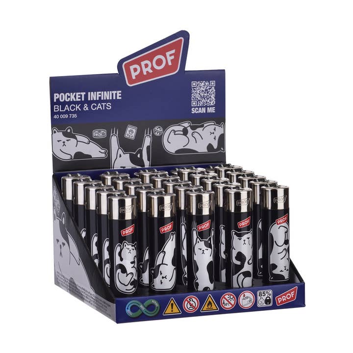 Uppladdningsbar tändare PROF Black & Cat Round Flint för wholesale av PROF