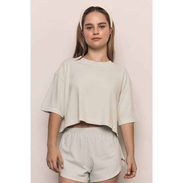 T-shirt court à coupe ample en jersey de coton délavé minéral pour la vente par The Blank Lab