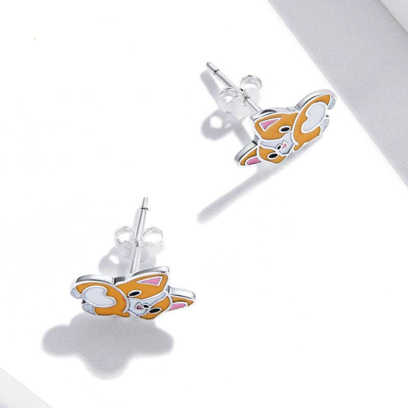 Perimade & Co. LLC - Wholesale Stud/Post Earrings - Welsh Corgi Dog Enamel Stud Earrings in 925 Sterling Silver3