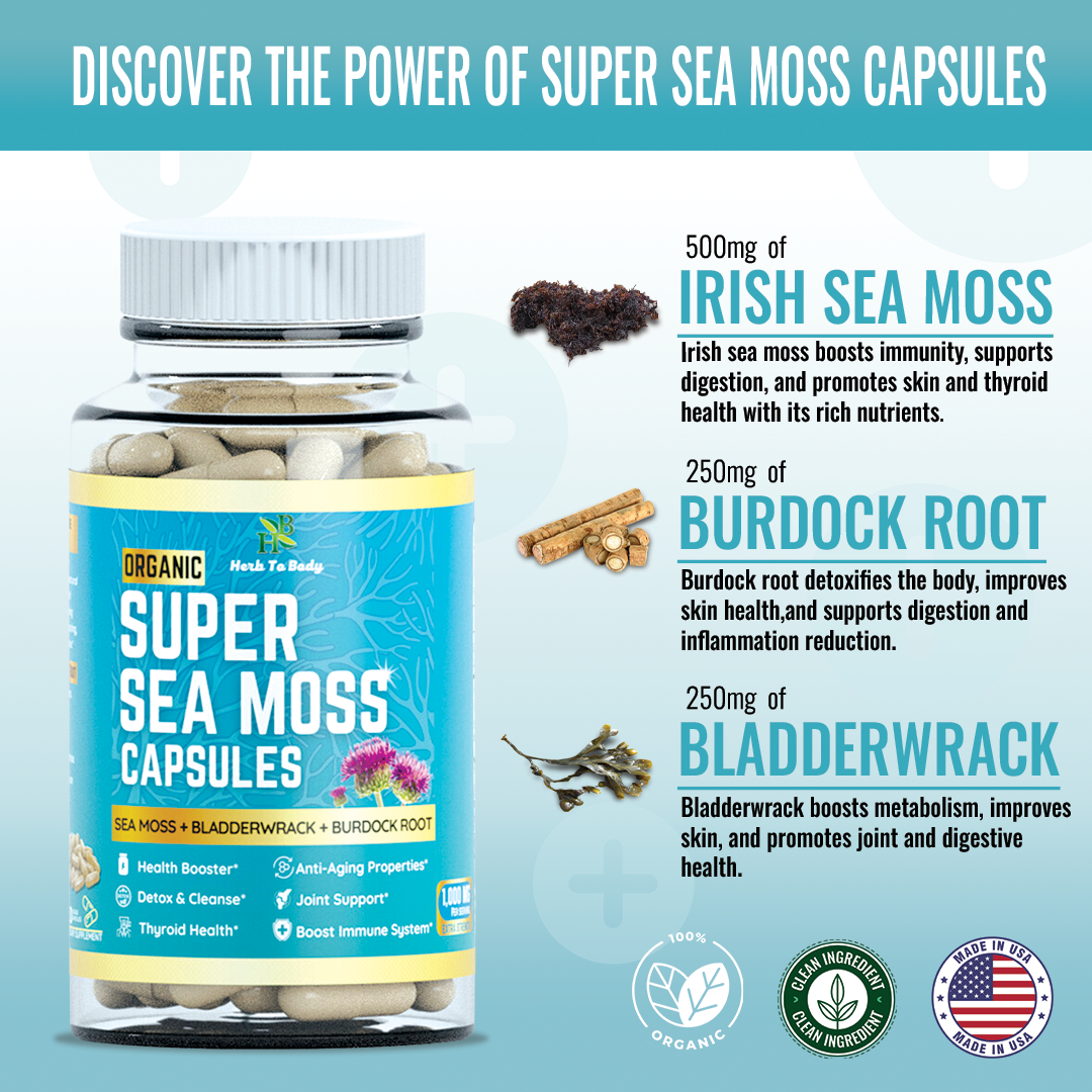 Herb To Body - Wholesale Oral Supplement/Vitamin - Organic Super Sea Moss Capsules (60 Veg Capsules) 3
