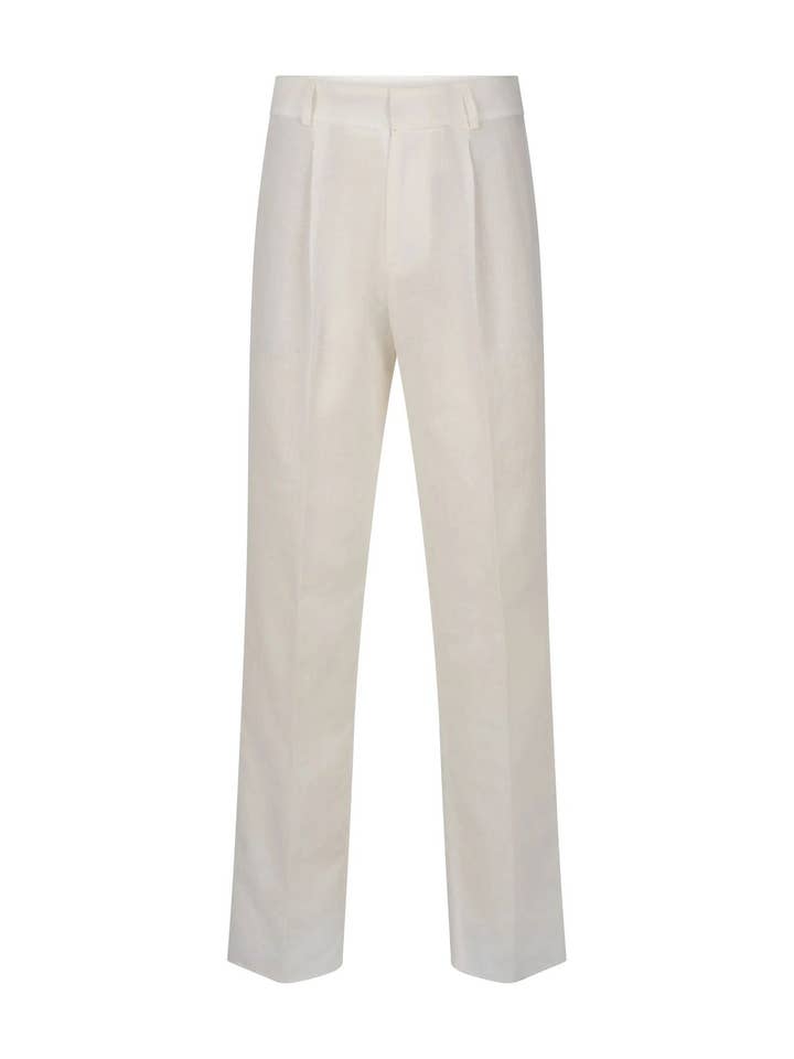 Linen White Pleated Pants pour la vente par ERVERTE Paris