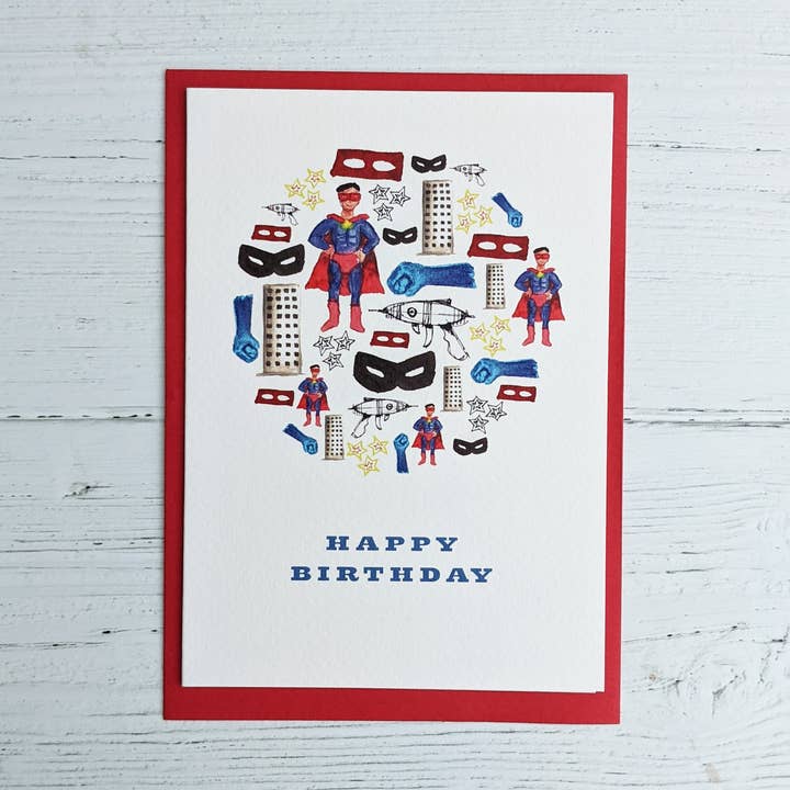 Wenskaart - Superheld - Happy Birthday voor wholesale door Sarah Patel Design