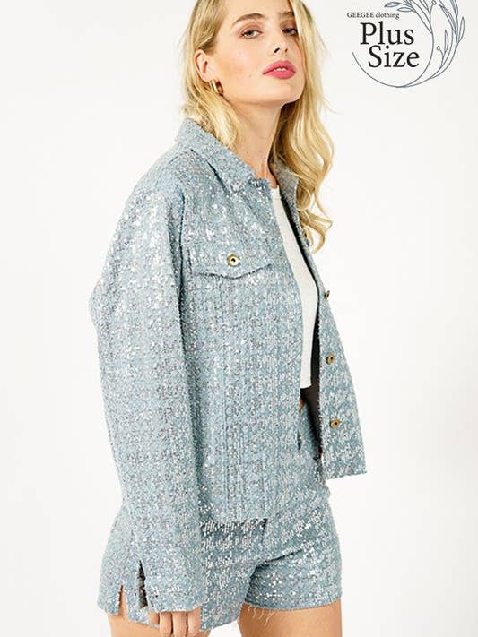 Plus Sequin Denim Shorts, SP2354PL for wholesale by GeeGee x Lovelo