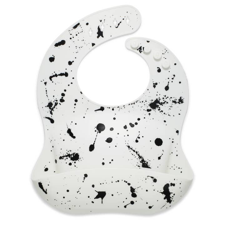 Silicone Baby Bib - Paint Splatter on White for wholesale by Goobie Baby