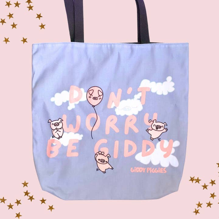 Don't Worry Be Giddy Tote Bag for wholesale by Giddy Piggies