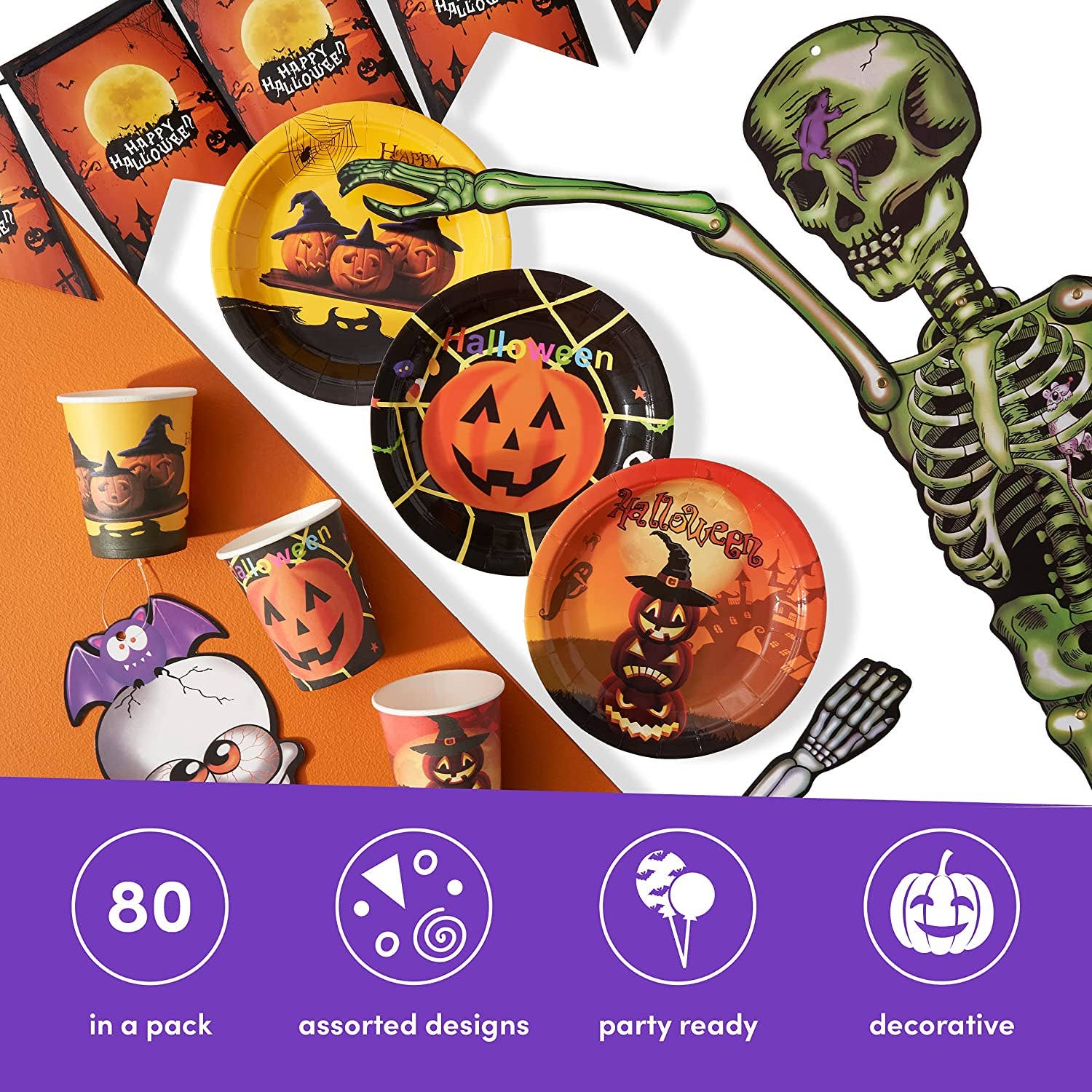 The Twiddlers - Wholesale Decal - Party Decorations - 80 Piece Halloween Tableware & Decorations Set9