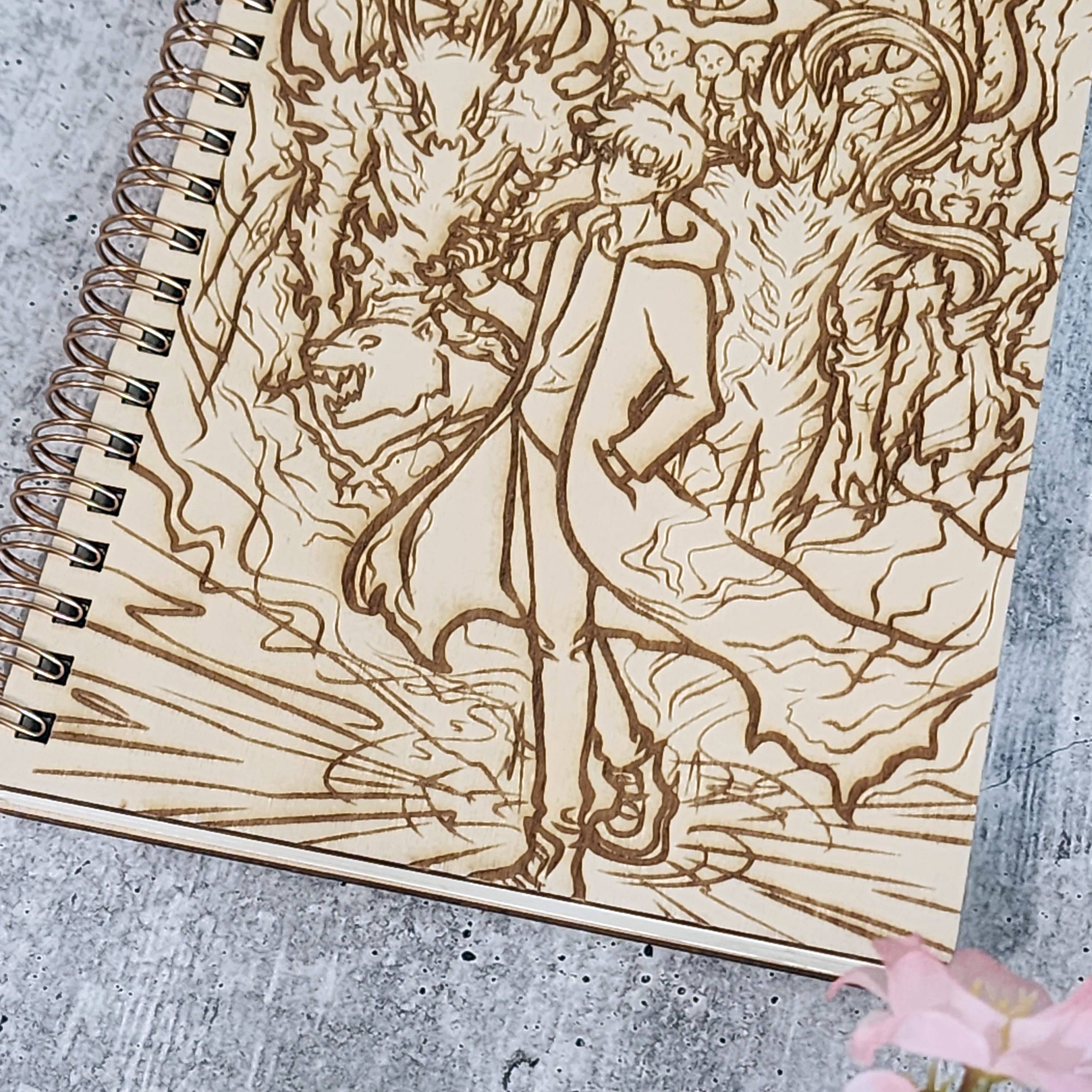 Muijistudio - Wholesale Sketchbook/Sketchpad - Shadow Hunter Fantasy Engraved Wood Cover 5x7 Sketchbook2