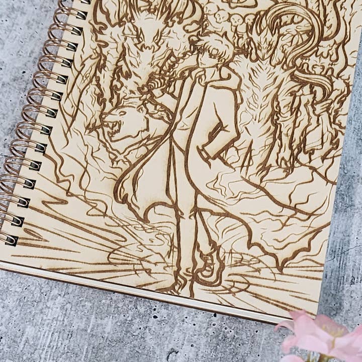 Muijistudio - Wholesale Sketchbook/Sketchpad - Shadow Hunter Fantasy Engraved Wood Cover 5x7 Sketchbook2