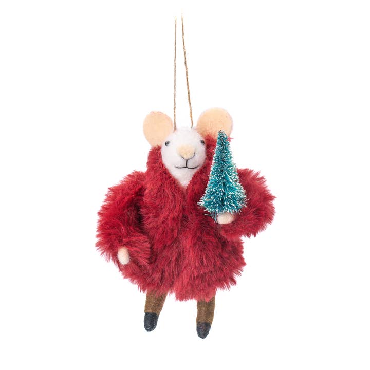 Topo in Cappotto di Pelliccia con Decorazione in Feltro ad Albero per la vendita all'ingrosso da parte di Sass & Belle Europe