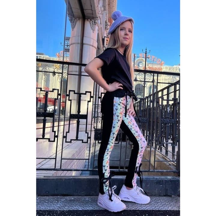 Multi MATERIAL DE MEZCILLA PARA NIÑAS EN PANTALONES DE COLOR NEGRO de venta al por mayor en Faire3