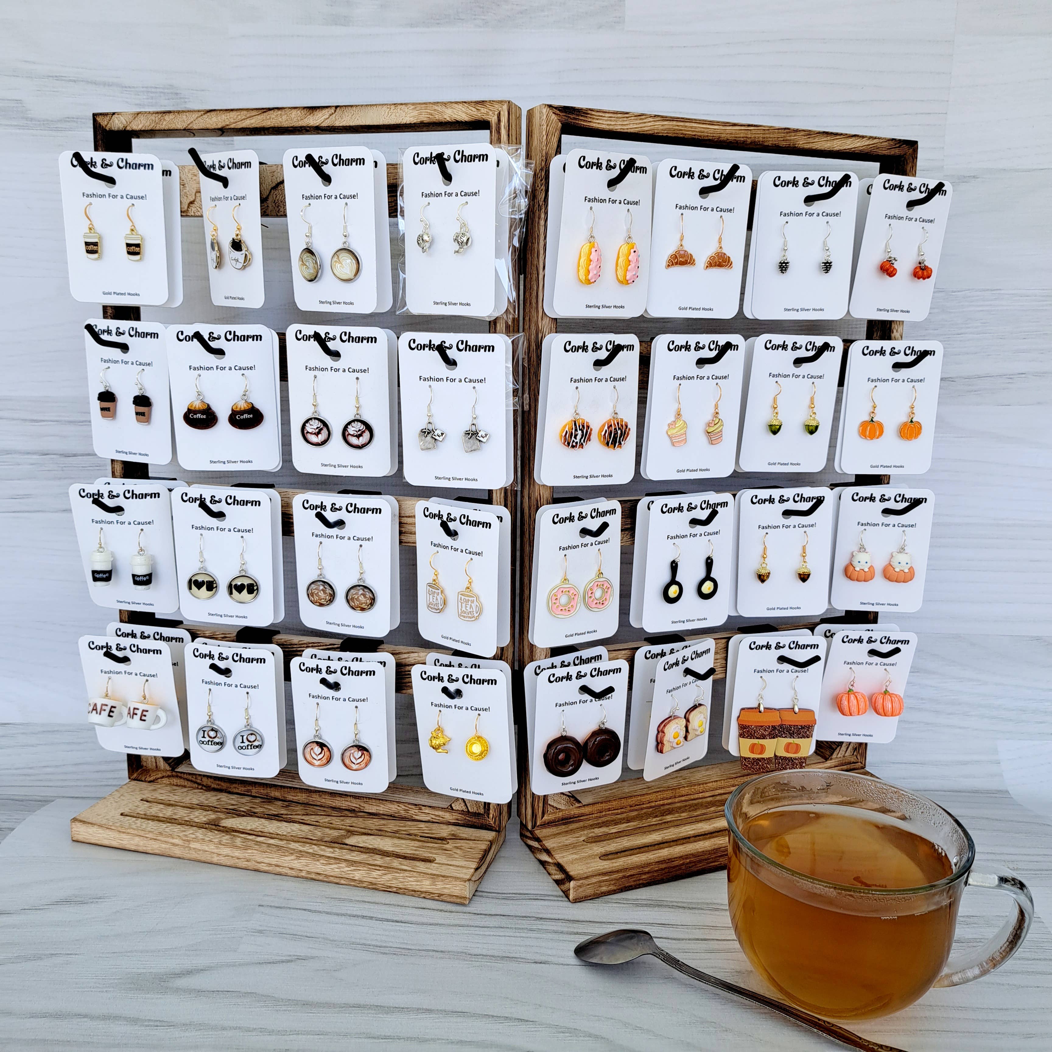 Double Wooden Foldable Earring Stand for wholesale by Cork and Charm