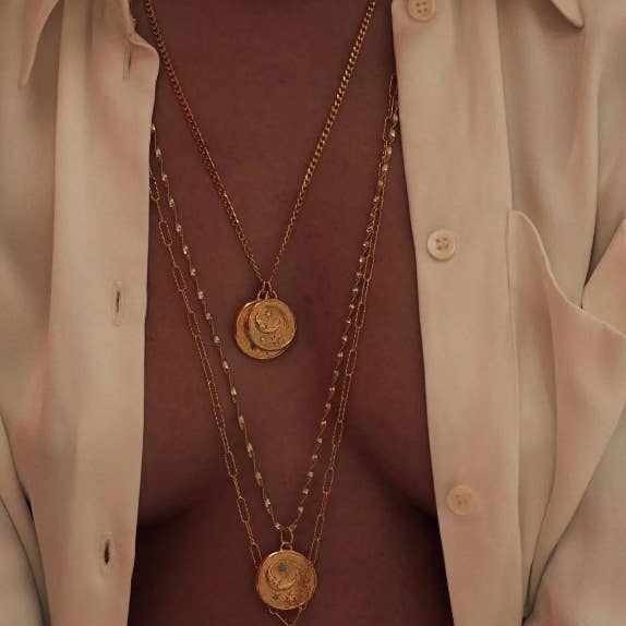 HoopLa - Wholesale Pendant/charm necklace - Athena Luna Coin Charm Necklace, Stainless Steel- 14K gold4