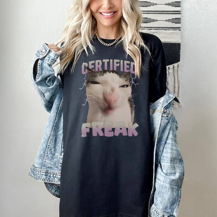 Certified Freak Cat Meme T-Shirt, Vintage Funny Cat Shirt for wholesale by NVC Ecommerce LLC