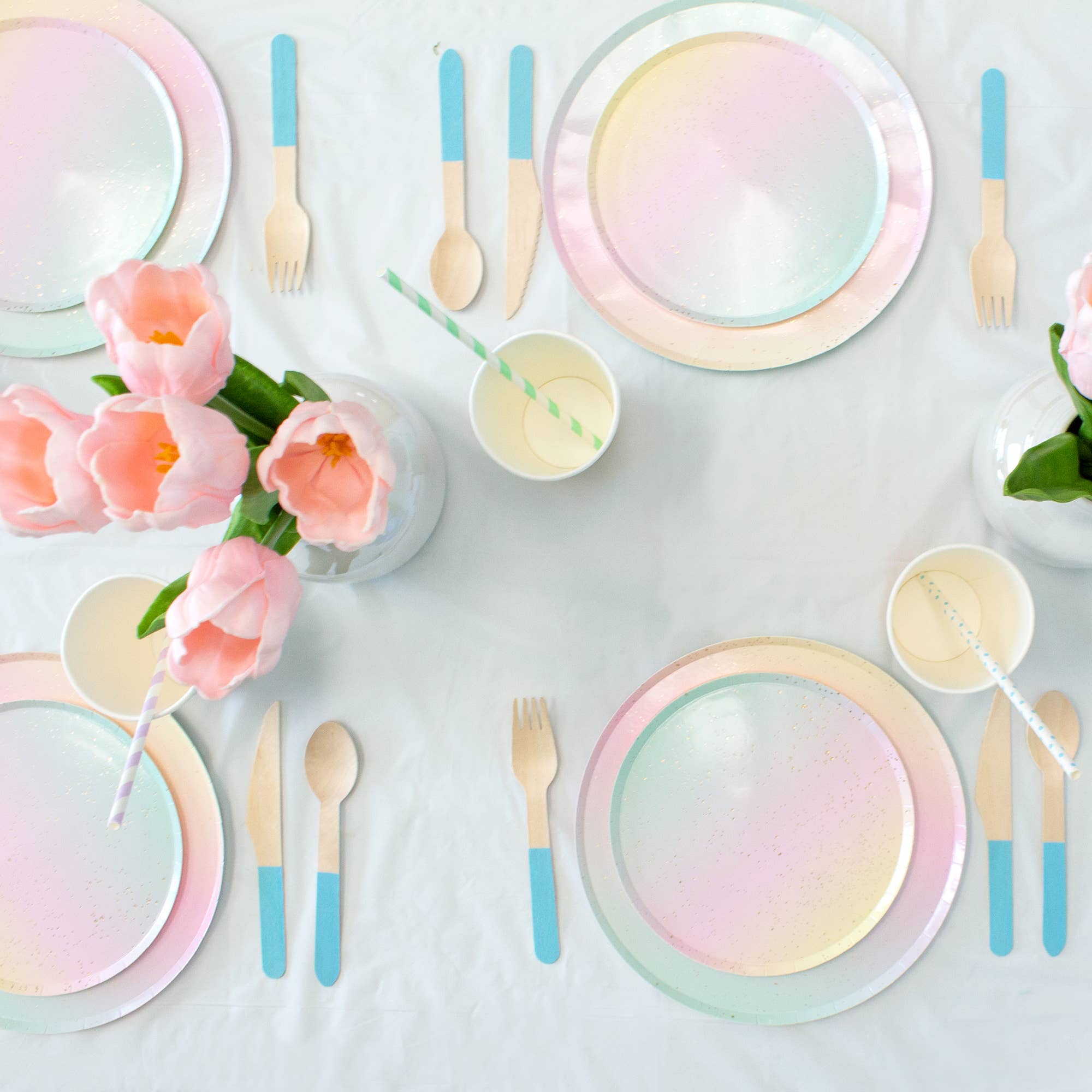 Ellie's Party Supply - Wholesale Disposable Servingware Set - Pastel Blue Wooden Utensils (Set of 24)2