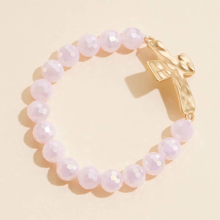 Frem - Wholesale Beaded Bracelet - Cross Charm Glass Beaded Stretch Bracelet