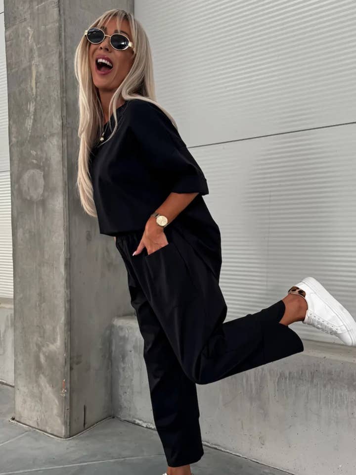 Liora Oversize Pocket Co-ord Set-Black for wholesale by Catwalk Wholesale