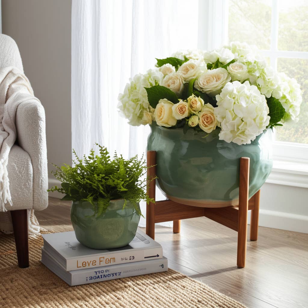 Sagebrook Home - Vente Pot - Lot de 2 jardinières - Céramique verte ronde à bord ondulé, 9/12 po.0