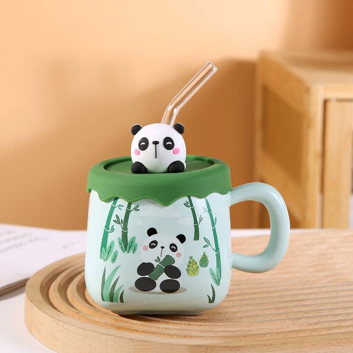 Urban Tokyo - Wholesale Coffee Mug - Bamboo Panda 13oz Mug With Lid and Straw