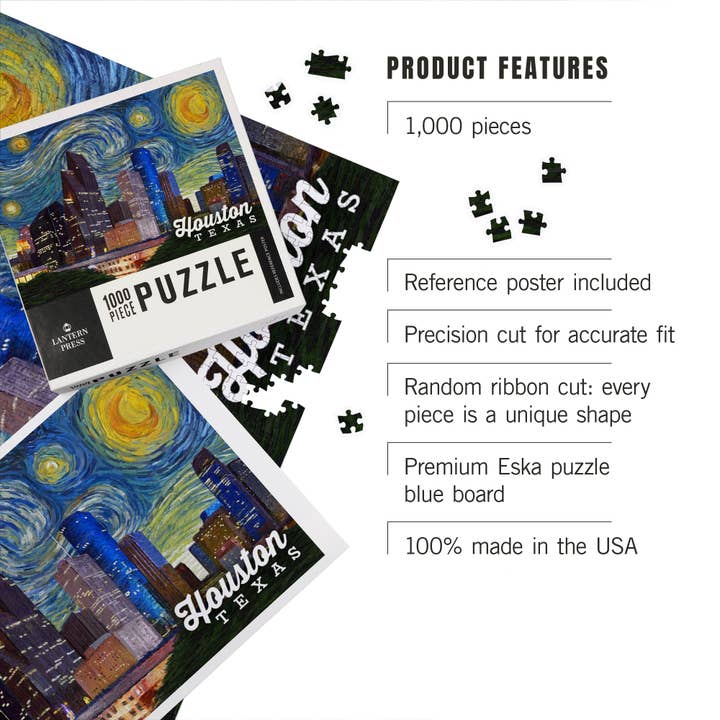 Lantern Press - Wholesale Puzzle - Adult - 1000 PIECE PUZZLE Houston, Texas, Starry Night Series