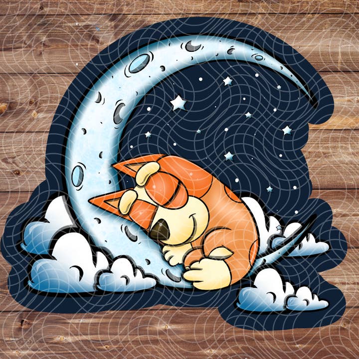 Autocollant en vinyle pour enfants de 3" représentant un dessin animé de Blue Heeler endormi. pour la vente par The Geek Boutique