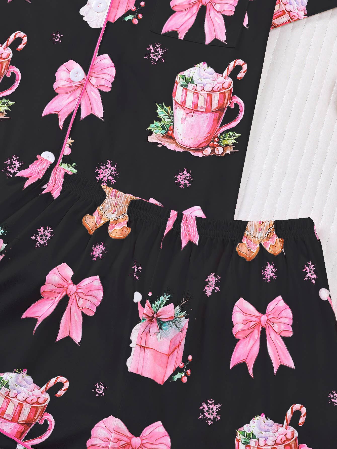 Rosa Clothing - Wholesale Sleepwear Set - Women's - Christmas Santa & Gingerbread Print Short Pajama Set5