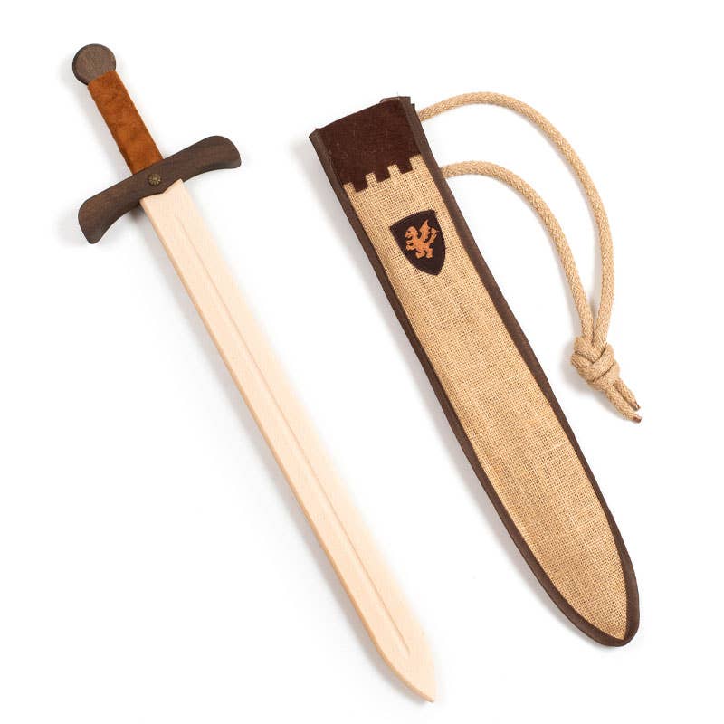 KALID MEDIEVAL - Vendita all'ingrosso Giocattolo in legno - Bambini - Spada rustica naturale in faggio 65 cm con fodero in juta - ST411F1