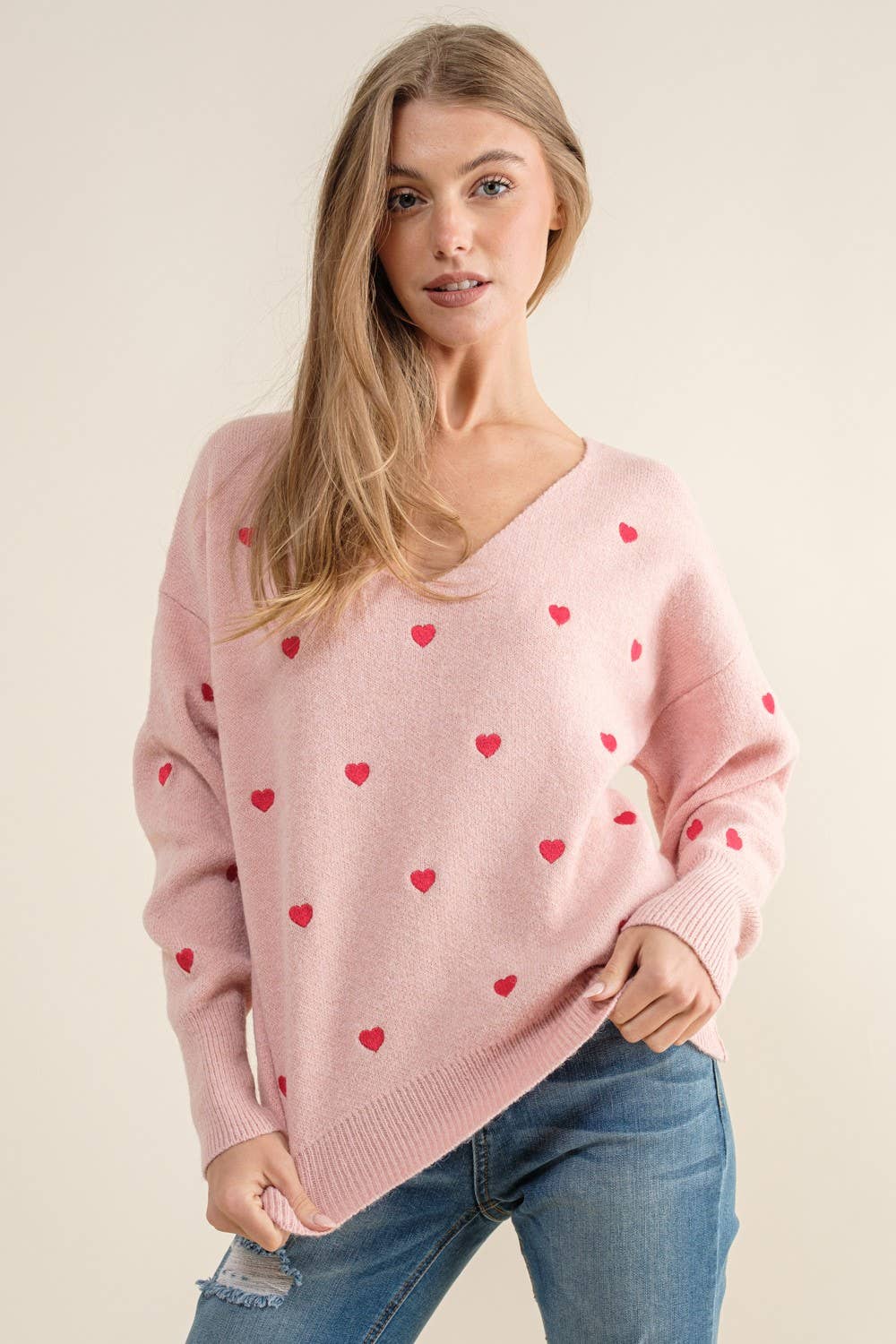 Sweet Generis - Wholesale Knit Sweater - Women's - HEART PATTERN BOXY KNIT PULLOVER SWEATER20