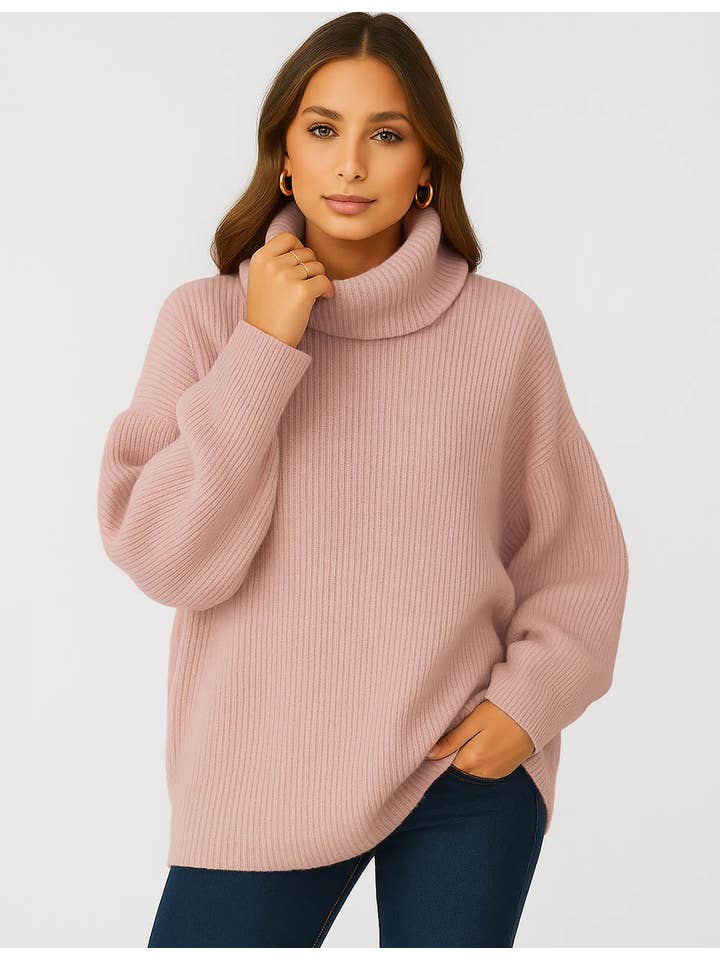 Sweetkama - Wholesale Tunic sweater – Women’s - Ladies Solid Color Turtle Neck Long Sleeves Sweater5