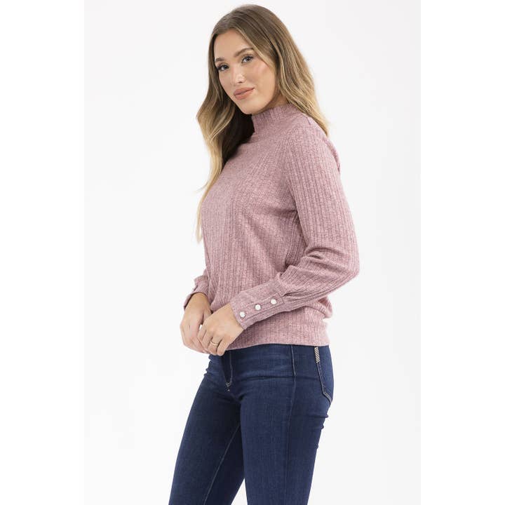 Perseption - Venta al por mayor Jersey de punto - Mujer - SUDADERA CON CUELLO SIMULADO Y BOTONES DE PERLA1