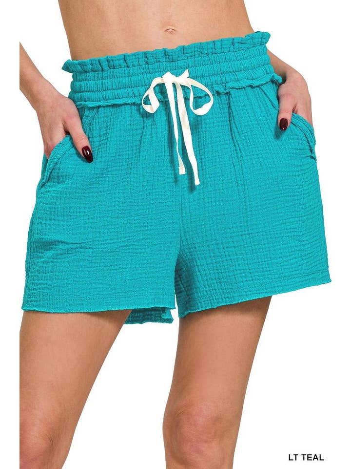 Vanilla Monkey - Wholesale Shorts - Women's - Double Gauze Elasticband Drawstring Waist Shorts W Pocket7