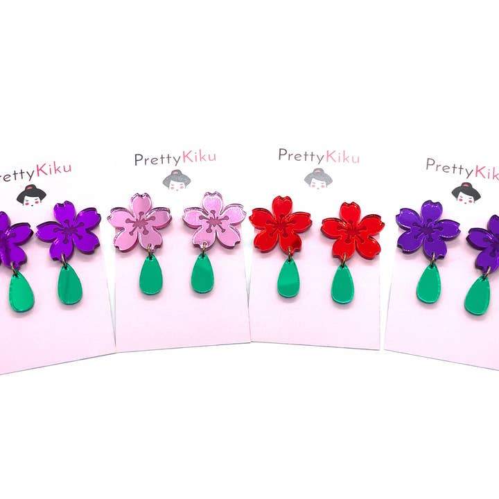Prettykiku – Engroshandel Hængeøreringe og creoløreringe – Spejl akryl Sakura øreringe - lille5
