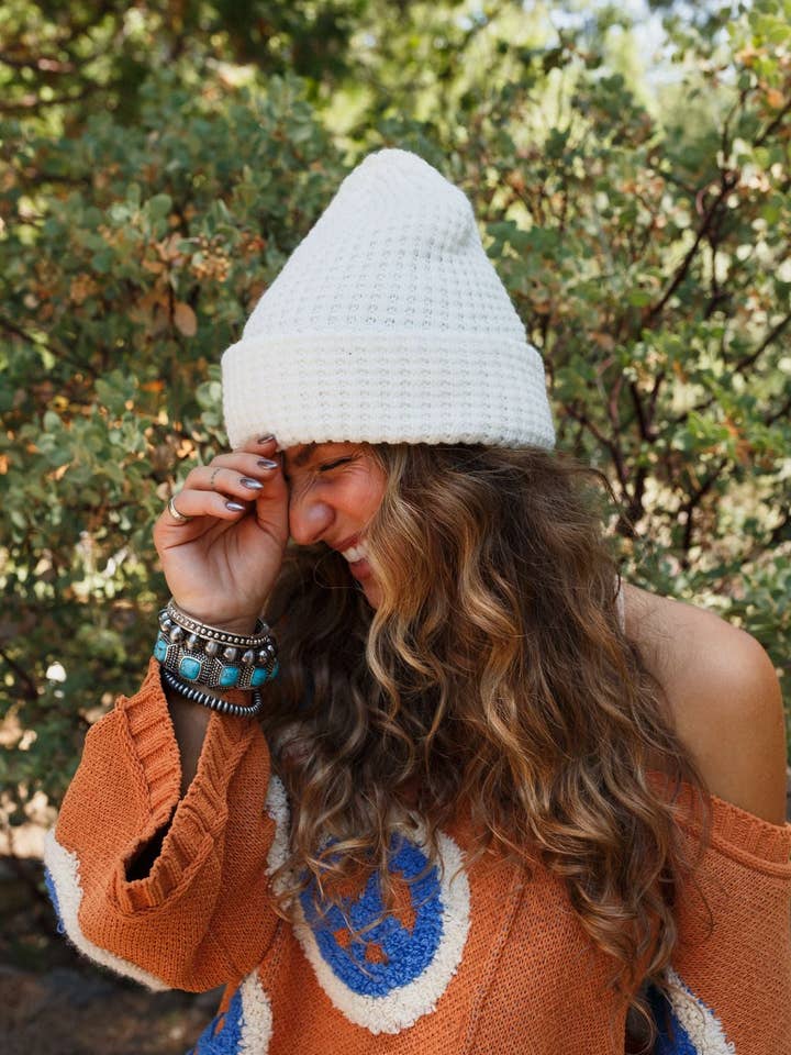 Maybelle Waffle Beanie - Ivory for wholesale by Three Bird Nest