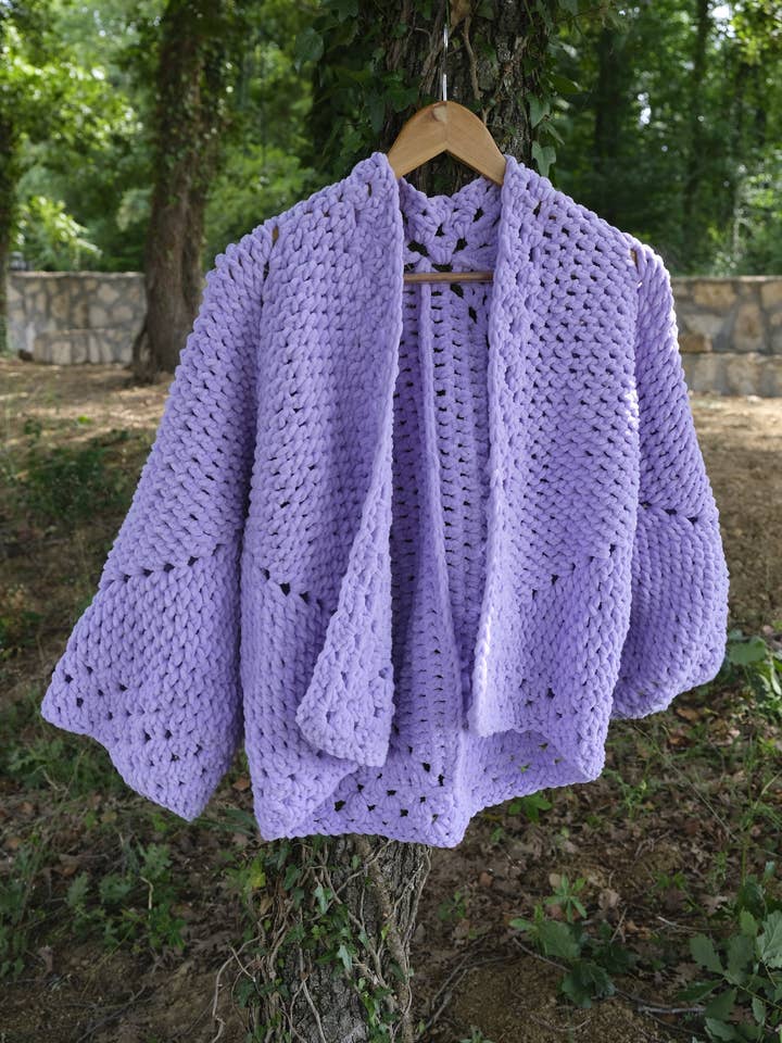 miglo - Vendita all'ingrosso Cardigan - Donna - Cardigan da donna lavorato a maglia in filato di peluche, colore lilla, cardigan morbido, spesso, caldo, taglia standard0