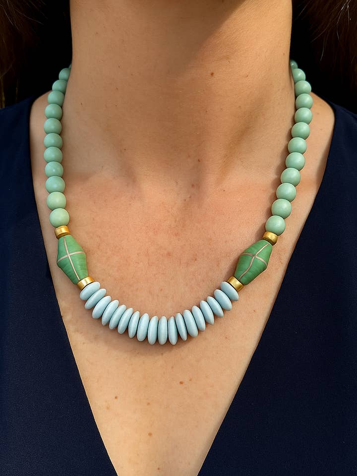 Blue Beaded Statement Necklace: Ashanti Glass Beads, U for wholesale by April Mae Designs