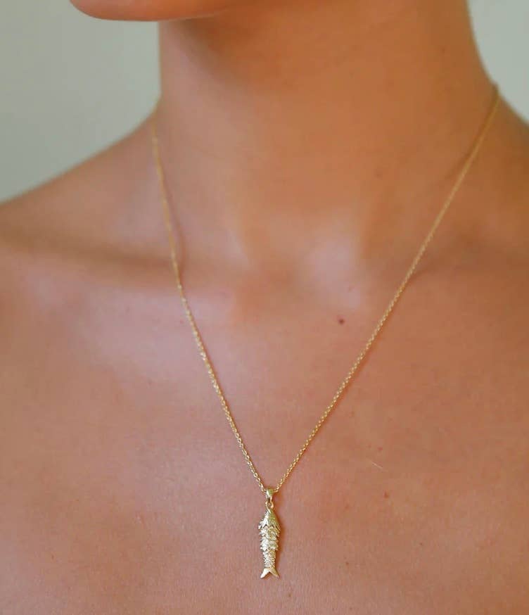 HoopLa - Wholesale Pendant/Charm Necklace - Lure- 14K Gold Steel Articulated Portuguese Fish Necklace 8