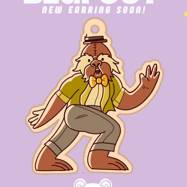 Cottagecore Hipster Bigfoot Wood Dangle for wholesale by Owlybear Art