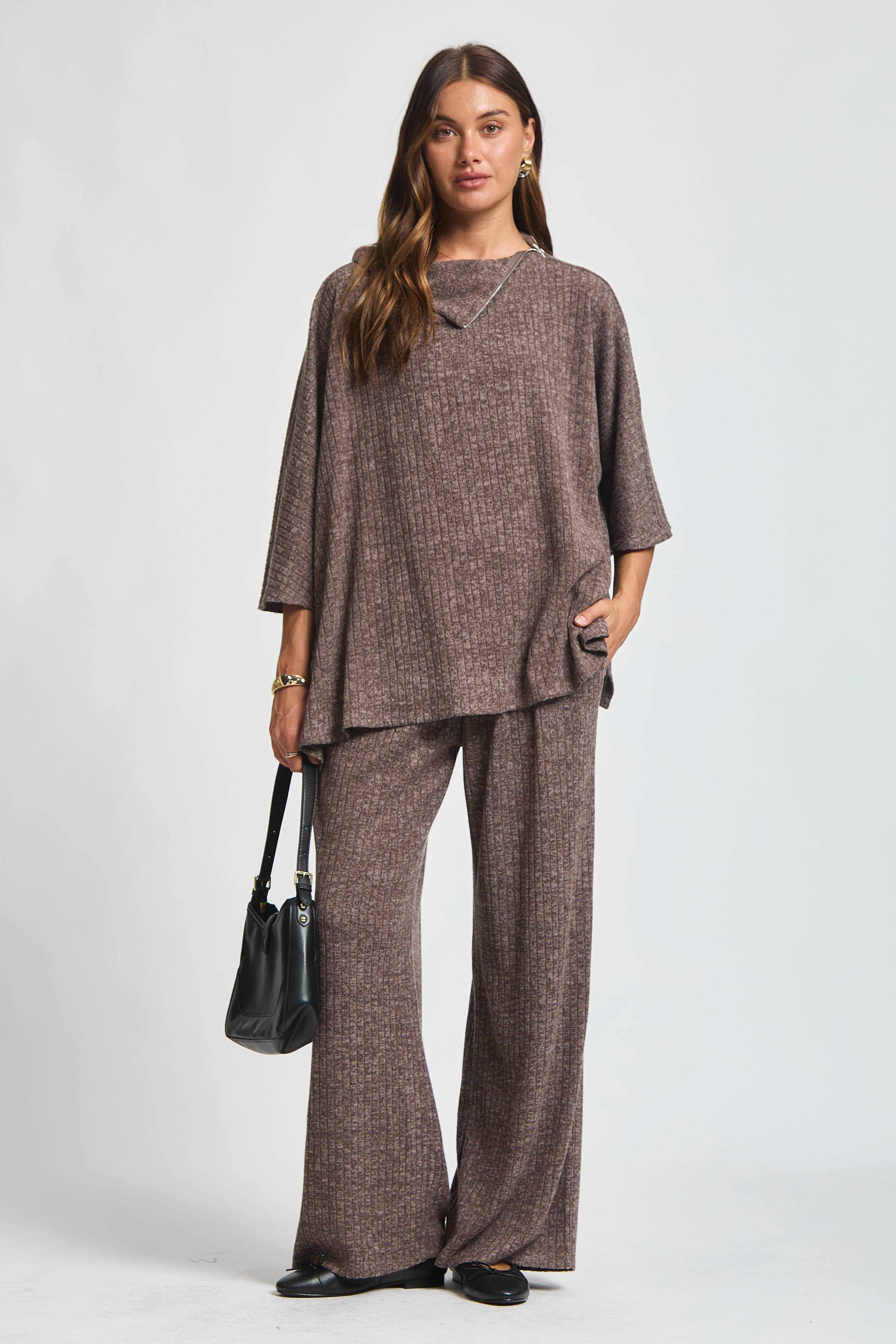 Dear Scarlett - Wholesale Lounge Set - Women's - Brushed Ribbed 2-Piece Poncho & Pant Set6