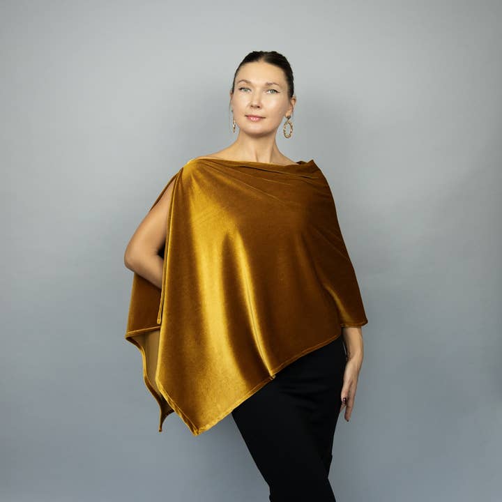 Gold velvet cape winter wrap for wholesale by BridalSpain