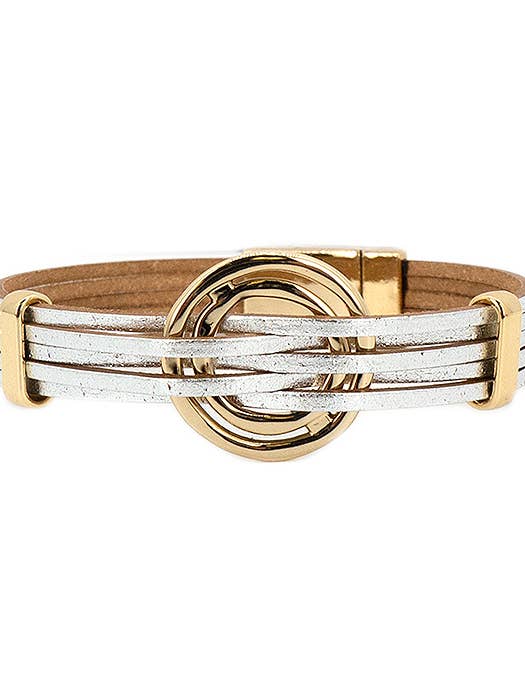 ( C170 ) METAL RING LEATHERETTE MAGNETIC BRACELET for wholesale by Jewelry Max