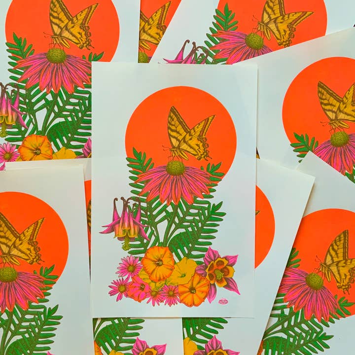Butterfly Riso Print for wholesale by Psychedelic Lens